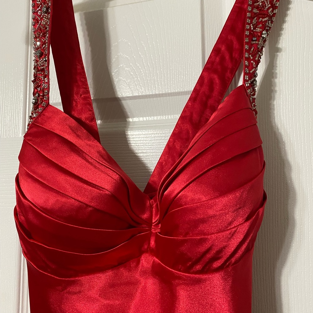 Red Cross back beaded prom dress by Blondie Nites by Stacy Solar size 11